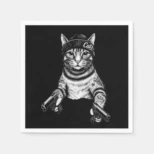 Gangster Cat Tattoo Art   Cool Streetwear Kitty Napkin