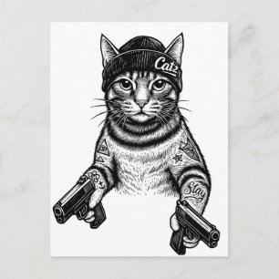Gangster Cat Tattoo Art Cool Streetwear Kitty Postcard