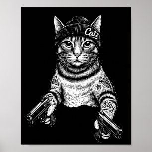 Gangster Cat Tattoo Art Cool Streetwear Kitty Poster
