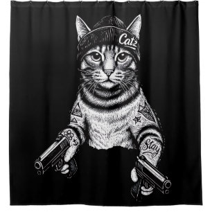 Gangster Cat Tattoo Art Cool Streetwear Kitty Shower Curtain