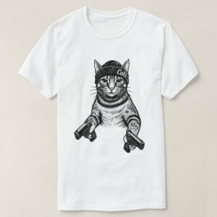 Gangster Cat Tattoo Art   Cool Streetwear Kitty T-Shirt