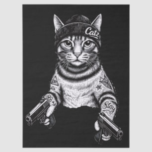 Gangster Cat Tattoo Art   Cool Streetwear Kitty Tissue Paper