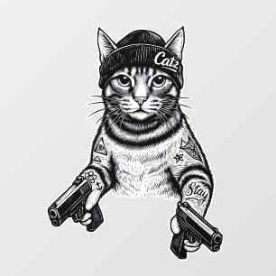 Gangster Cat Tattoo Art Cool Streetwear Kitty Window Cling