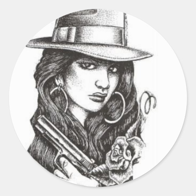 gangster classic round sticker (Front)