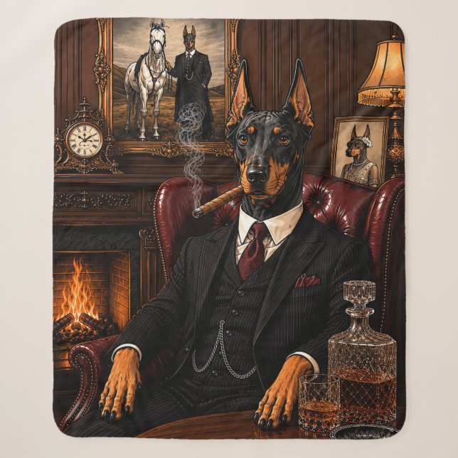 Gangster Doberman Sherpa Blanket (Front)