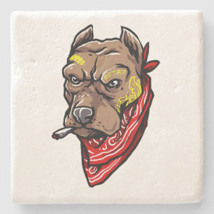 Gangster Dog Tattoos Red Bandana Stone Coaster