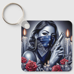 Gangster Girl Hip Hop chicano art Design Key Ring
