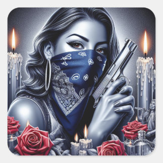 Gangster Girl Hip Hop chicano art Design Square Sticker