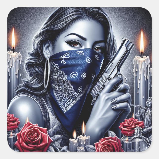 Gangster Girl Hip Hop chicano art Design Square Sticker (Front)