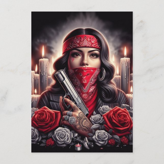 Gangster Girl Hip Hop chicano art graphic Advice Card (Back)