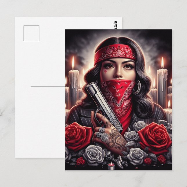 Gangster Girl Hip Hop chicano art graphic Postcard (Front/Back)