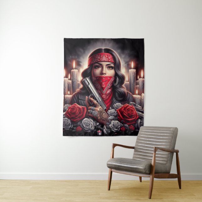 Gangster Girl Hip Hop chicano art graphic Tapestry (In Situ)