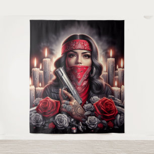 Gangster Girl Hip Hop chicano art graphic Tapestry