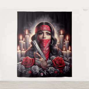 Gangster Girl Hip Hop chicano art graphic Tapestry