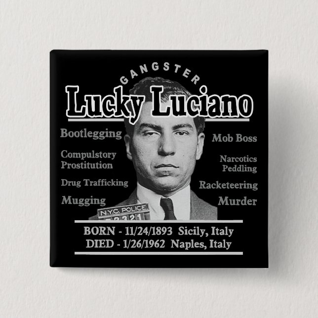 Gangster Lucky Luciano 15 Cm Square Badge (Front)