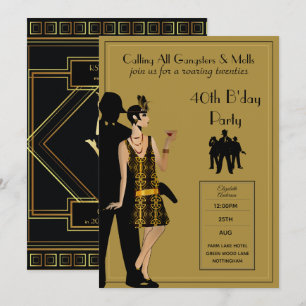 Gangster Moll 1920s Flapper BlackGold Party Invitation
