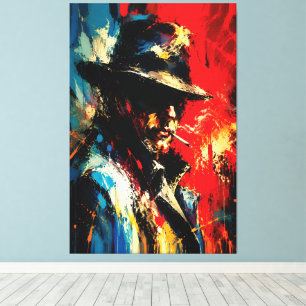Gangster Portrait Abstract Painting Vintage Style Canvas Print
