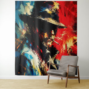 Gangster Portrait Abstract Painting Vintage Style Tapestry