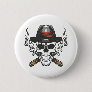 Gangster skull with fedora hat 6 cm round badge