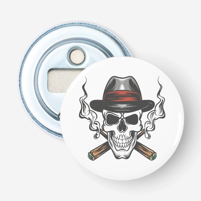 Gangster skull with fedora hat bottle opener (Front)