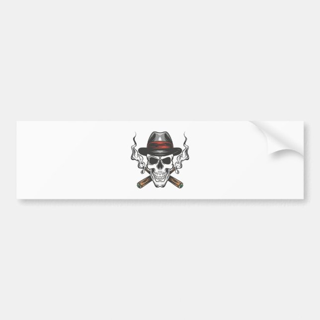Gangster skull with fedora hat bumper sticker (Front)