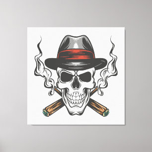 Gangster skull with fedora hat canvas print
