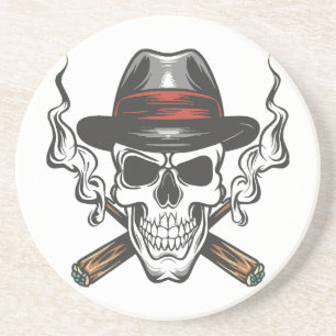 Gangster skull with fedora hat coaster