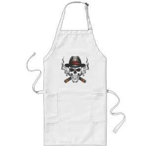 Gangster skull with fedora hat long apron