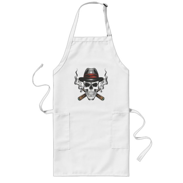 Gangster skull with fedora hat long apron (Front)
