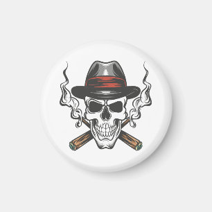 Gangster skull with fedora hat magnet