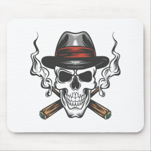Gangster skull with fedora hat mouse mat