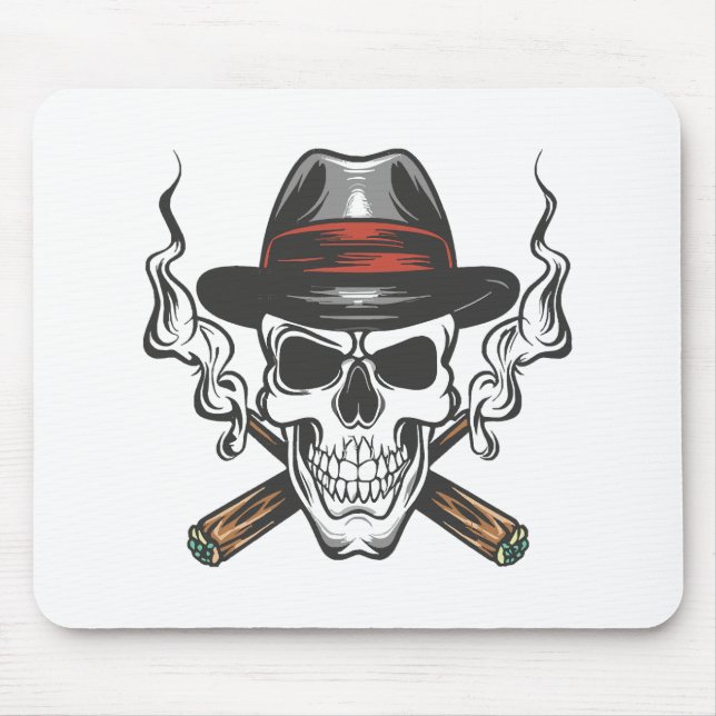 Gangster skull with fedora hat mouse mat (Front)