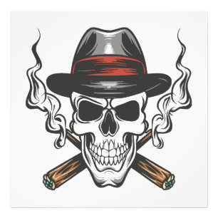 Gangster skull with fedora hat photo print