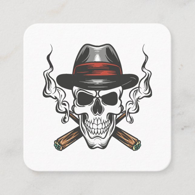 Gangster skull with fedora hat square business card (Front)