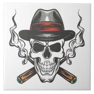 Gangster skull with fedora hat tile
