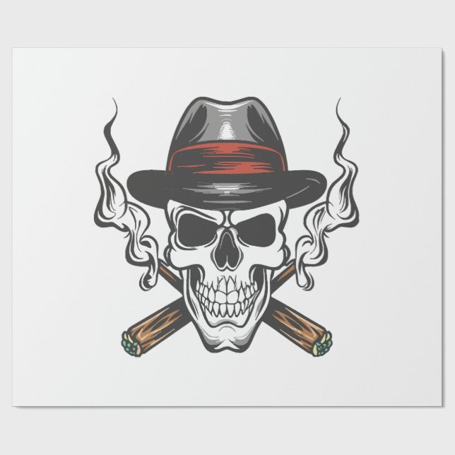 Gangster skull with fedora hat wrapping paper (Flat)