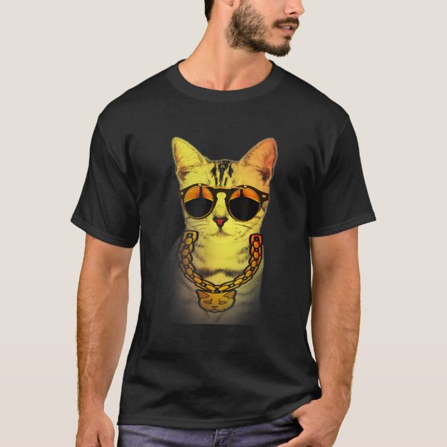 Gangster Street Cat Goldchain Kitty Rapper With Su T-Shirt (Front)