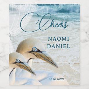 Gannets Elegant Beach Wedding Wine Label