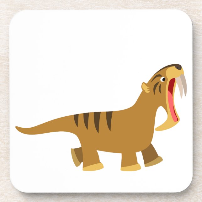 Gaping Mouth Cartoon Thylacosmilus Coasters Set (Front)