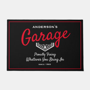 Garage Any Name Funny Saying Black Red Doormat