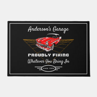 Garage Any Name Proudly Fixing Slogan Red Car Doormat