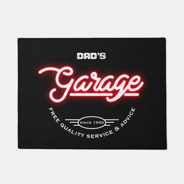 Garage Any Name Slogan or Saying Retro Doormat (Front)