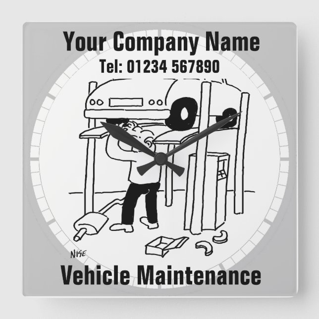 Garage Car Repairs and Vehicle Maintenance Office Square Wall Clock (Front)