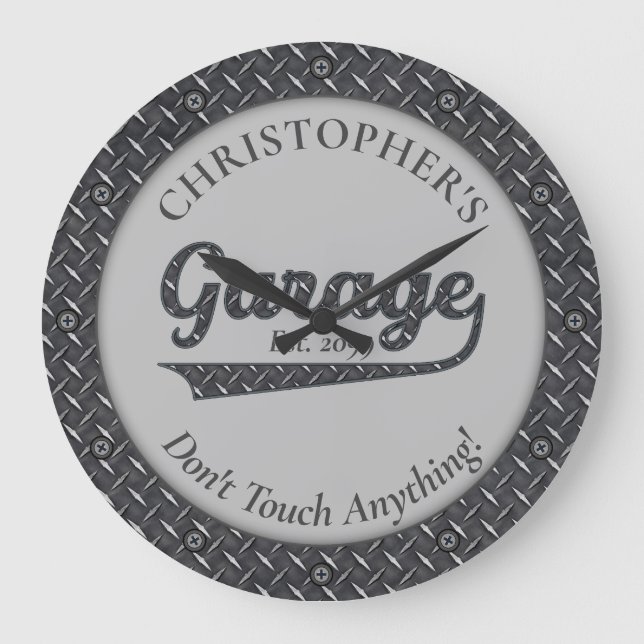 Garage Don't Touch Anything Large Clock (Front)