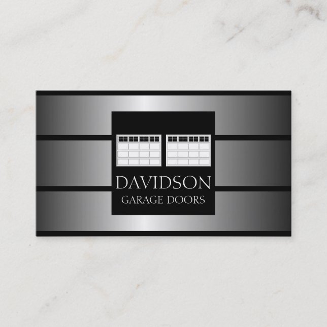 Garage Door Company Metallic Metal Business Card (Front)