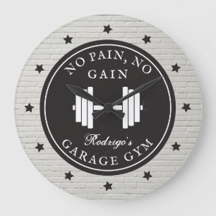Garage Home Gym Workout Fitness Barbell Sport Name Large Clock