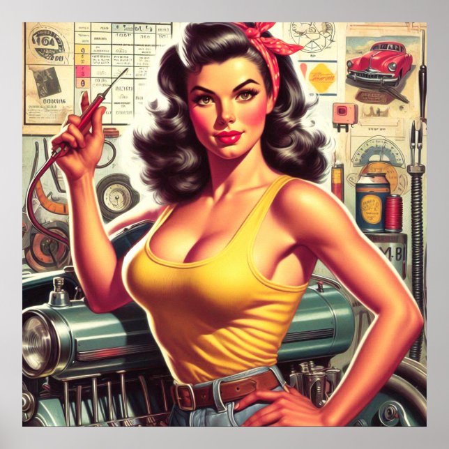 Garage Mechanic Pin-up Poster (Front)