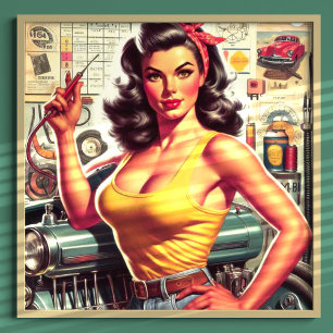 Garage Mechanic Pin-up Poster
