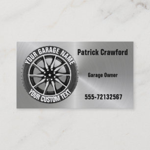 Garage Or Car Repair Owner Car Wheel On Steel Business Card