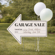 Garage Sale Arrow Sign with Custom Address & Date